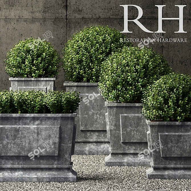 Elegant Zinc Paneled Planters 3D model image 1