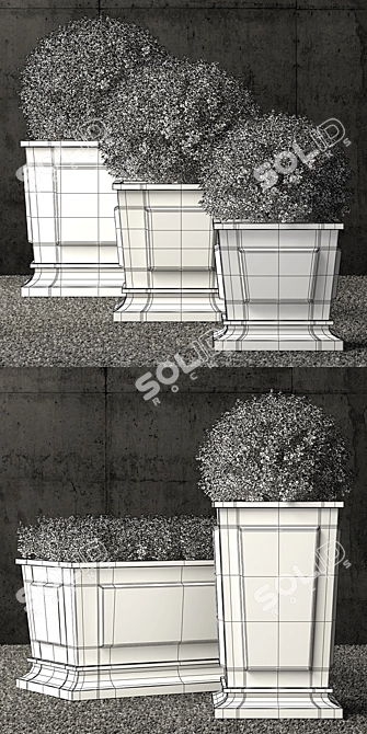 Elegant Zinc Paneled Planters 3D model image 3