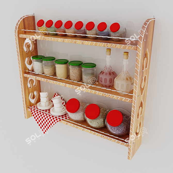 Decorative Kitchen Shelf with Jars 3D model image 1