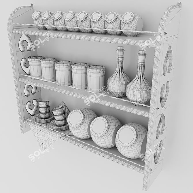 Decorative Kitchen Shelf with Jars 3D model image 3