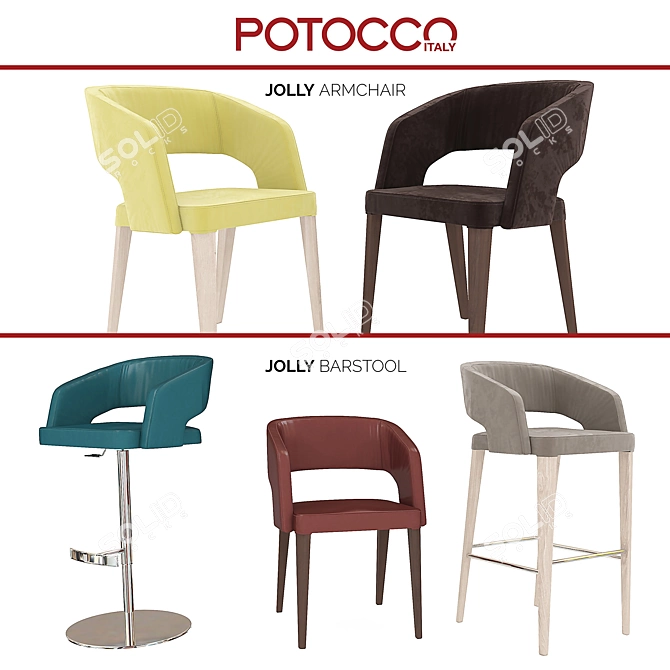 Potocco Jolly Bar Chair: Stylish and Functional 3D model image 1