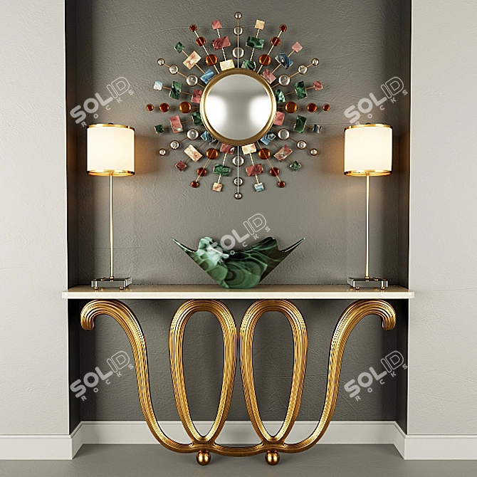 Handcrafted Acacia Wood Wall Console with Marble Top 3D model image 1