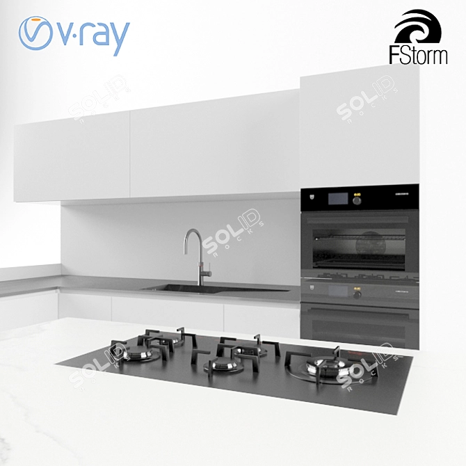 Luxury White Kitchen: V-Zug Oven, Quooker Faucet 3D model image 2