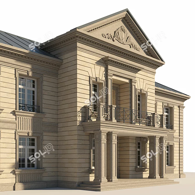 Elegant Travertine Classic House 3D model image 3