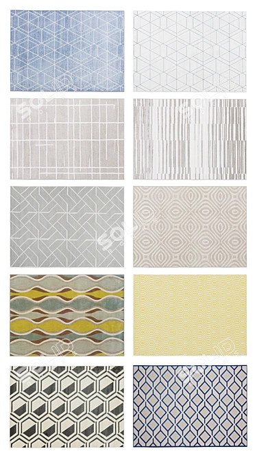 Modern Gray Hand-Tufted Rug Set 3D model image 2