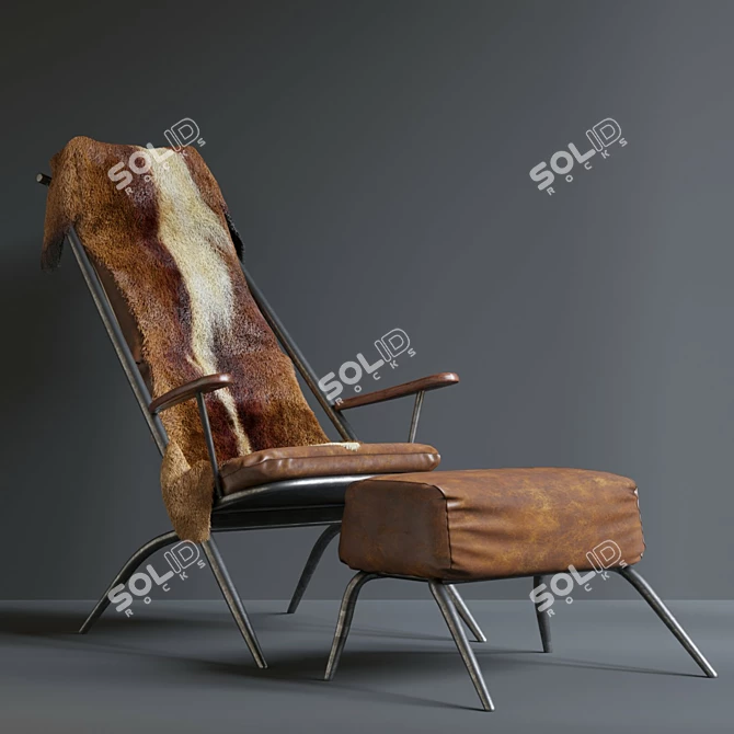 Luxurious Leather Chair with Faux Fur Accent 3D model image 2