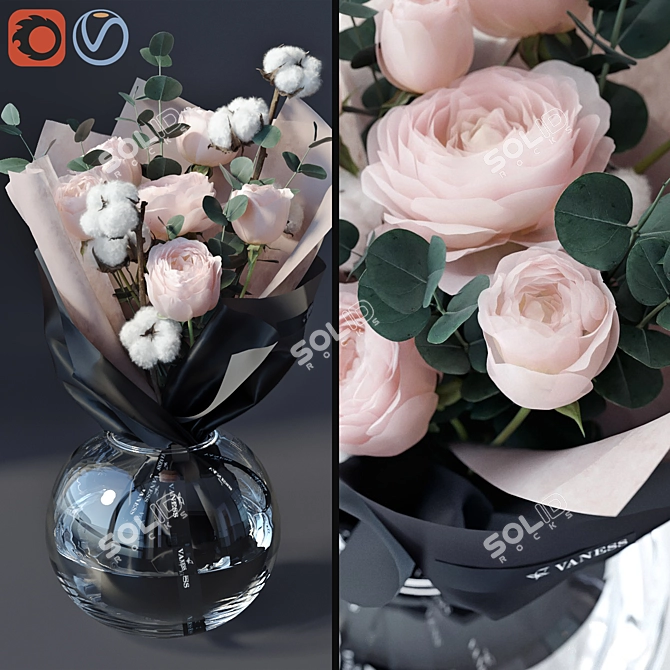 Cotton Blooms Bouquet 3D model image 1