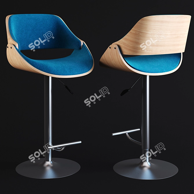 Swivel Teal Blue Velvet Bar Stool 3D model image 1