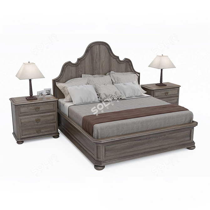 Elegant Bernhardt Oak Panel Bed 3D model image 1