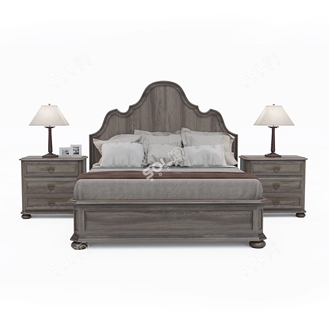 Elegant Bernhardt Oak Panel Bed 3D model image 2