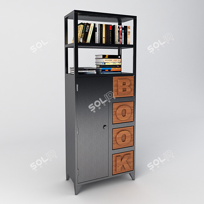 Industrial Bookcase with Vintage Style 3D model image 1