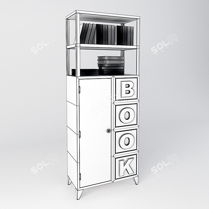 Industrial Bookcase with Vintage Style 3D model image 2