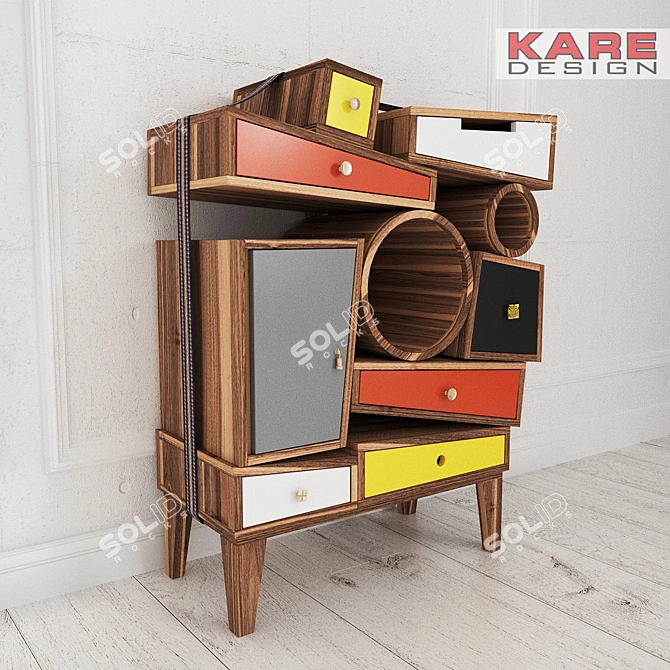 Criss Cross Chest by KARE: Multi-Colored Acacia Storage 3D model image 1