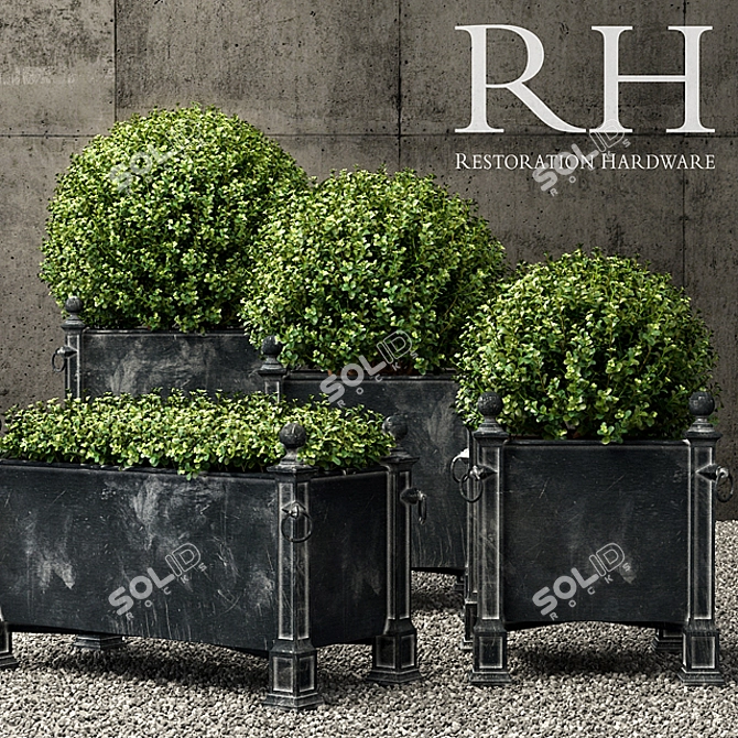 Vintage Inspired Zinc Planters 3D model image 1