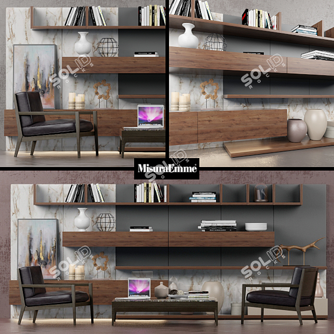 Stylish Misuraemme Set: Wall Tao 10 + Armchair Quadria + Coffee table Antibes 3D model image 1