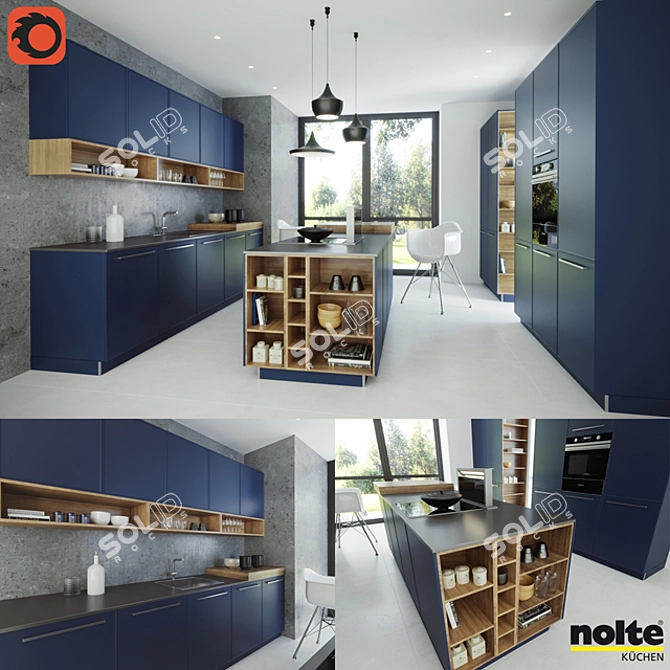 Nolte Carisma Lack Deep Blue Kitchen Set 3D model image 1