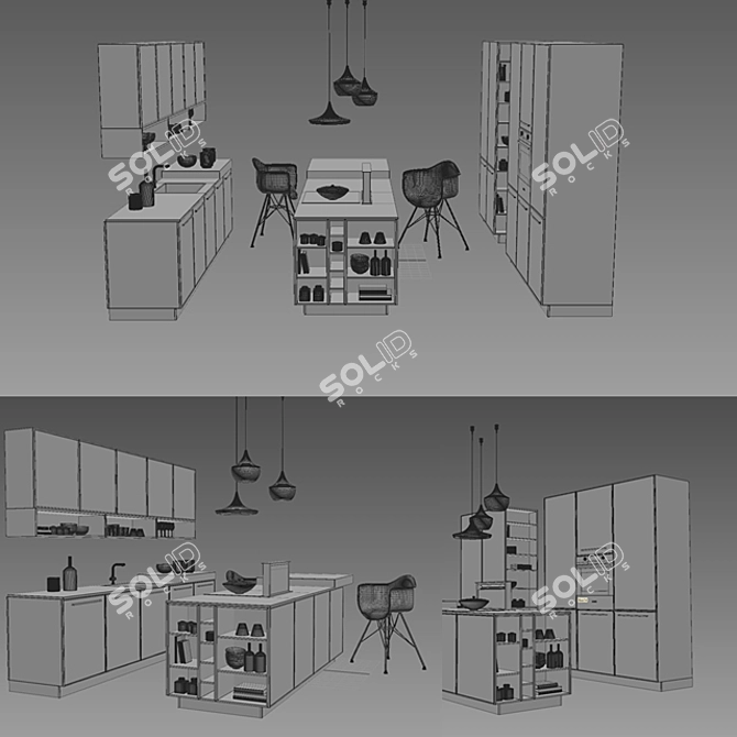 Nolte Carisma Lack Deep Blue Kitchen Set 3D model image 2