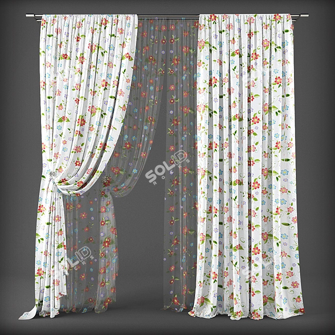 Adorable Kids Room Curtains 3D model image 1