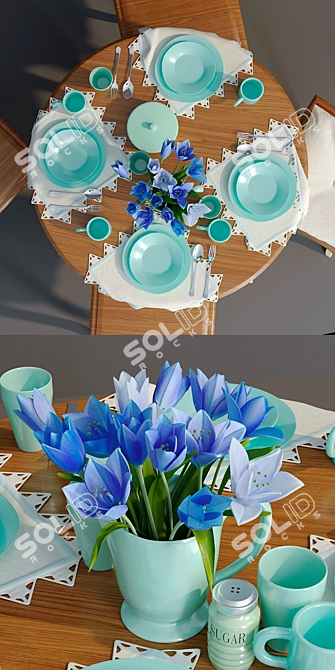 Elegant Leontina Table and Stools 3D model image 2