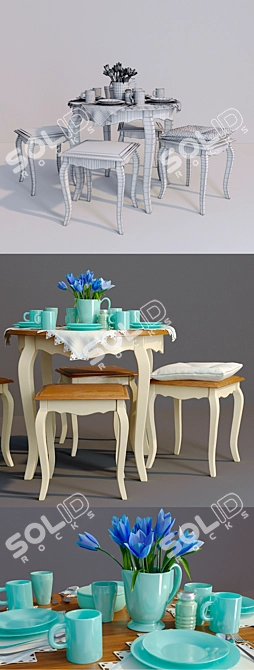 Elegant Leontina Table and Stools 3D model image 3