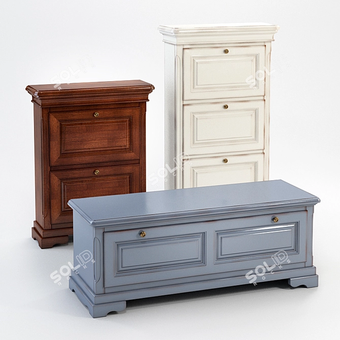 CAVIO Fiesole Entryway Set: Bench and Shoe Cabinets 3D model image 1