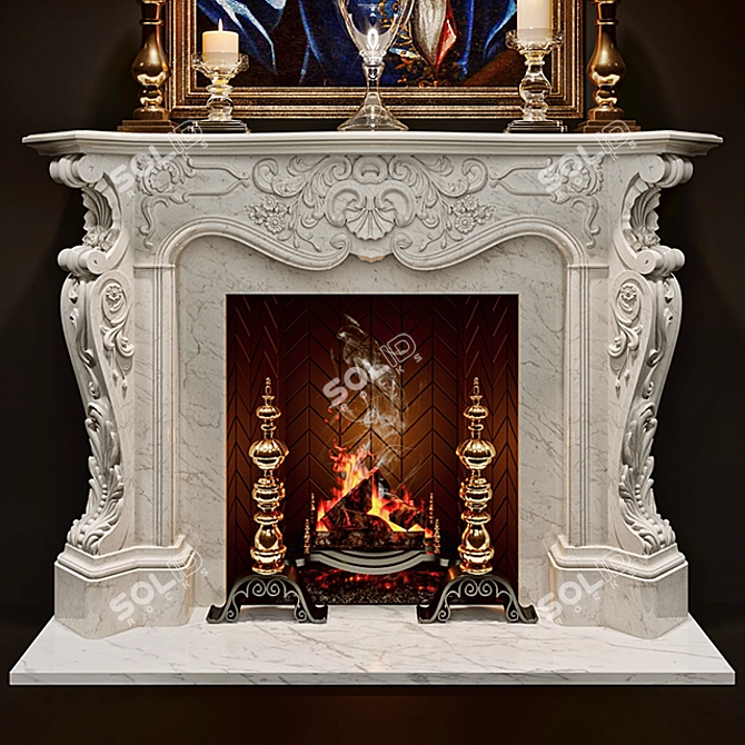 Elegant Louis XV Rococo Fireplace 3D model image 1