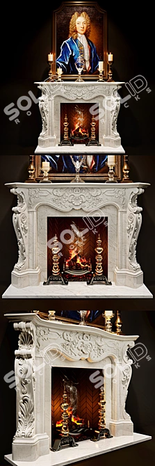 Elegant Louis XV Rococo Fireplace 3D model image 2