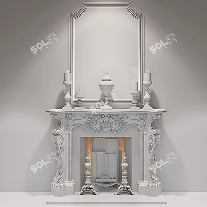 Elegant Louis XV Rococo Fireplace 3D model image 3