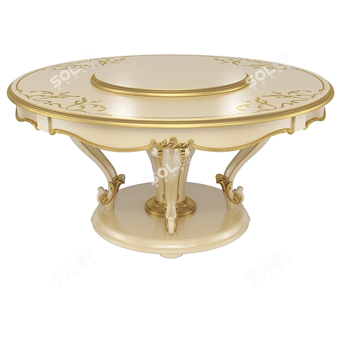 Classic Wood & Gold Round Table, Frandiss 3D model image 1