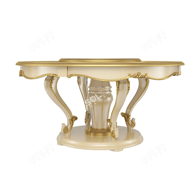 Classic Wood & Gold Round Table, Frandiss 3D model image 2