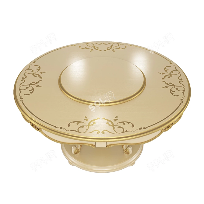 Classic Wood & Gold Round Table, Frandiss 3D model image 3