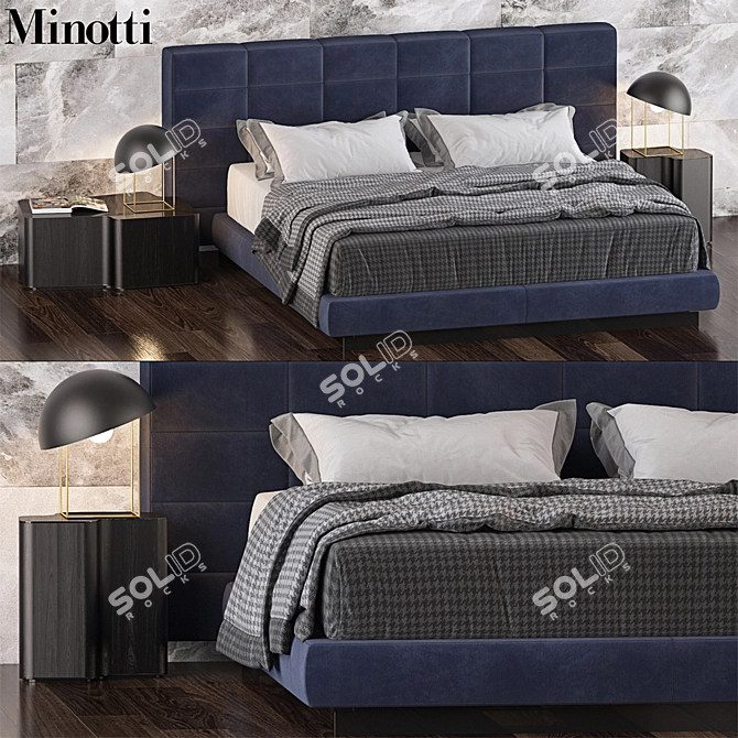 Minotti LAWRENCE Bed & LOU Nightstand 3D model image 1