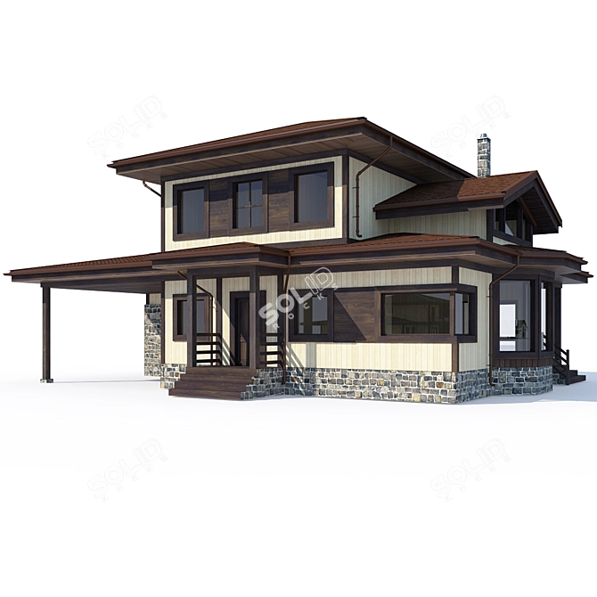 Modern Private House with Textures 3D model image 1