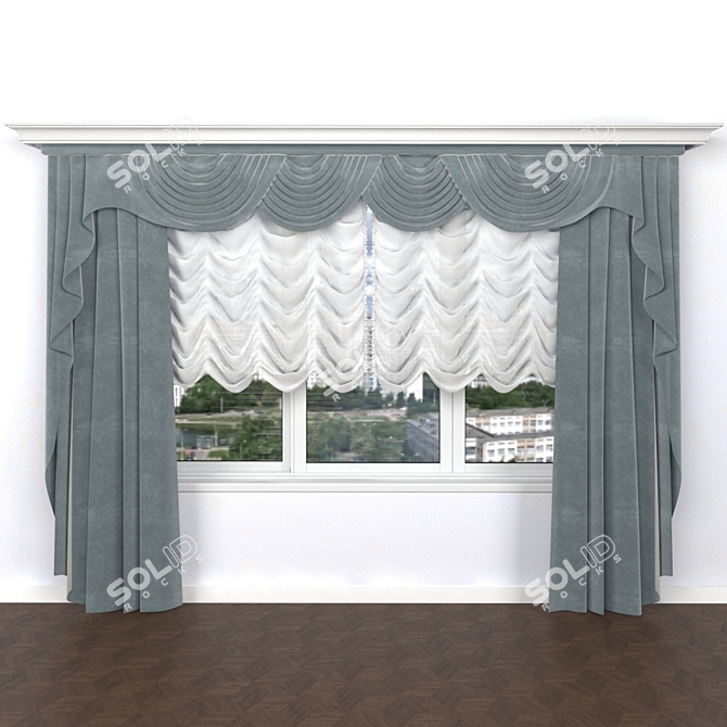 Elegant French Curtains 3D model image 1