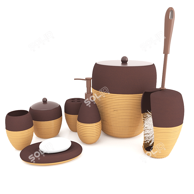 Rustic Rattan Bathroom Set 3D model image 1