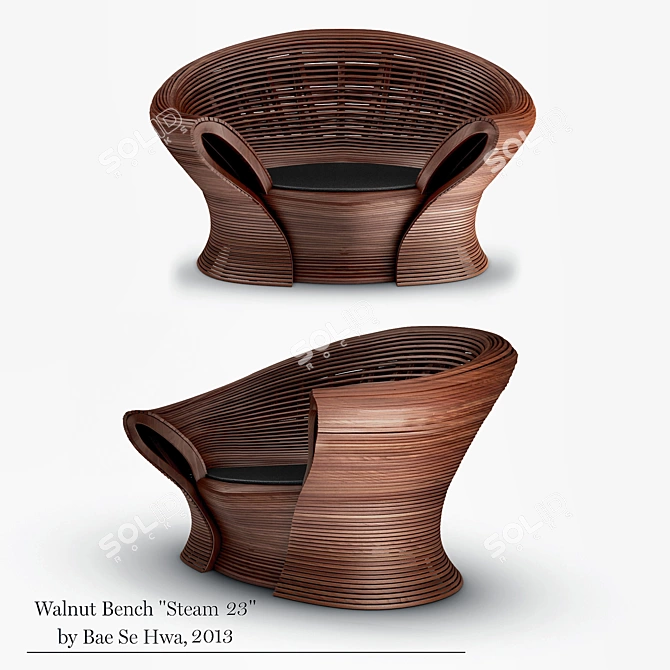 Modern Walnut Bench: Bae Se Hwa! 3D model image 1