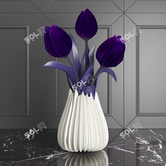 Beautiful Purple Tulips in Vase 3D model image 1