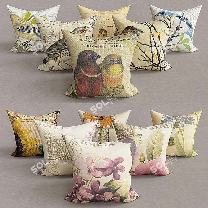 Elegant Decorative Throw Pillows 3D model image 1