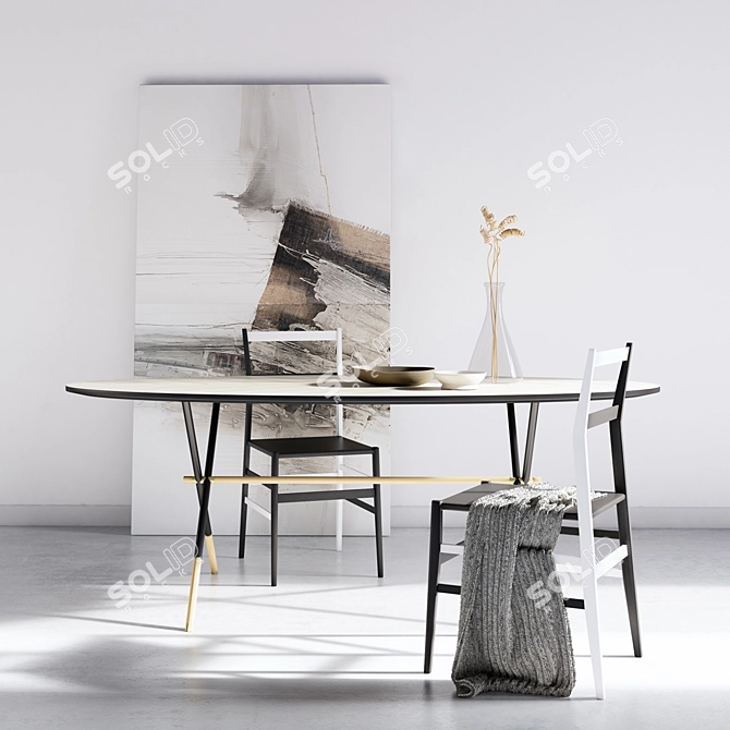 Elegant Piuma Table Set: Artistic Design & Luxurious Craftsmanship 3D model image 1