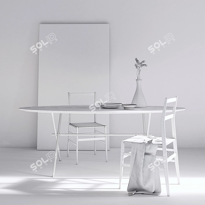 Elegant Piuma Table Set: Artistic Design & Luxurious Craftsmanship 3D model image 3