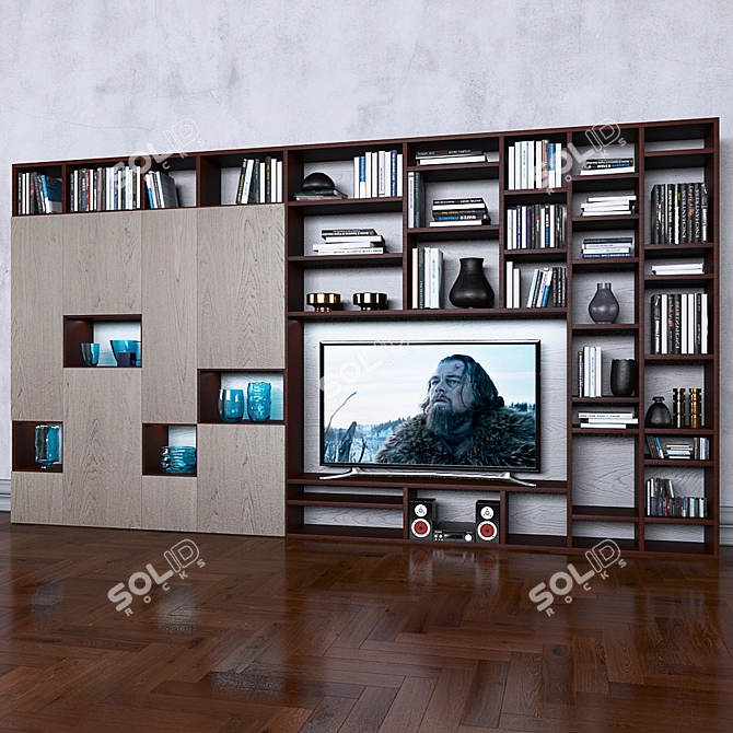 Organized Entertainment: Books, TV & Vases 3D model image 1