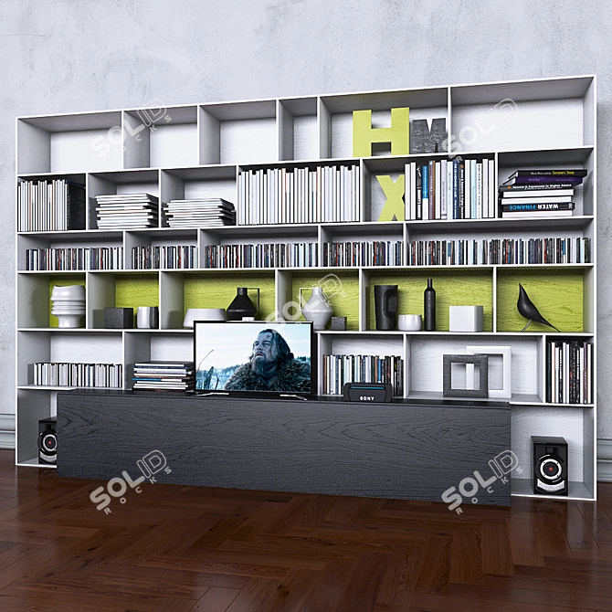 Bookshelf TV Storage Vase Combo 3D model image 1