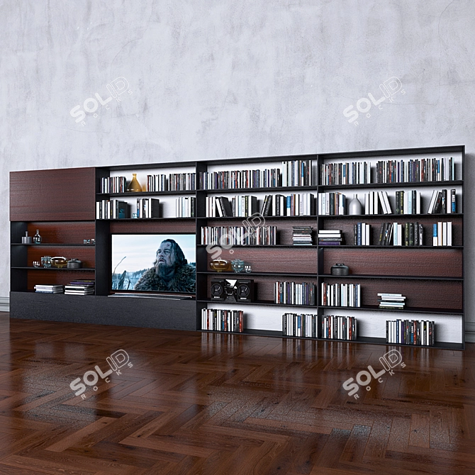 Versatile Storage System with Books, TV, and Vase 3D model image 1