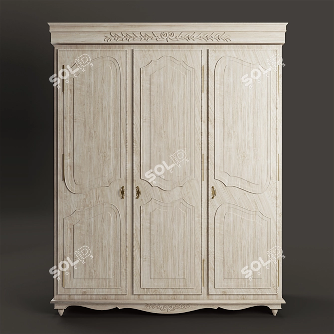 Graceful Charm 3-Door Wardrobe 3D model image 1