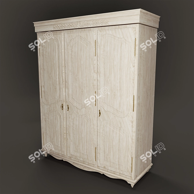 Graceful Charm 3-Door Wardrobe 3D model image 3