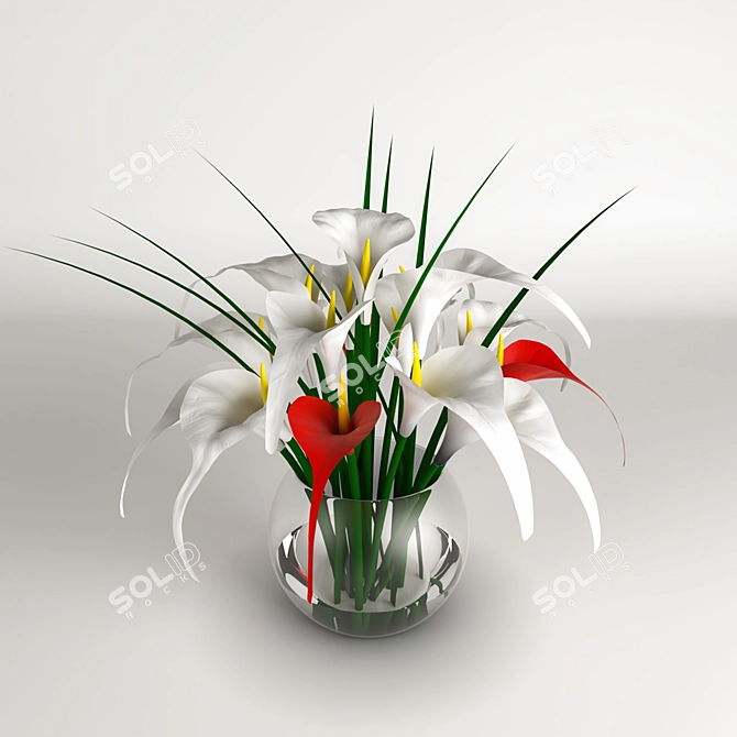 Elegant Calla Lily Flower Pot 3D model image 1