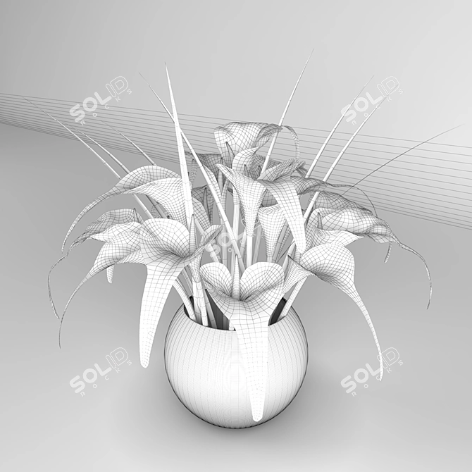 Elegant Calla Lily Flower Pot 3D model image 3