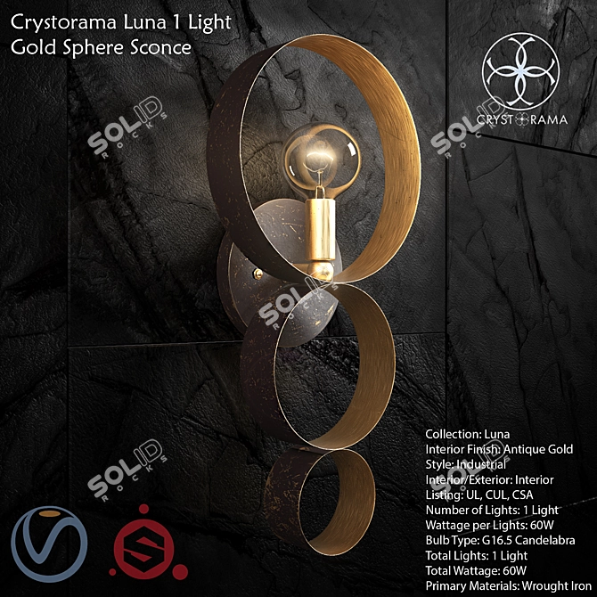 Golden Luna Sphere Sconce: Elegant Lighting Solution 3D model image 1