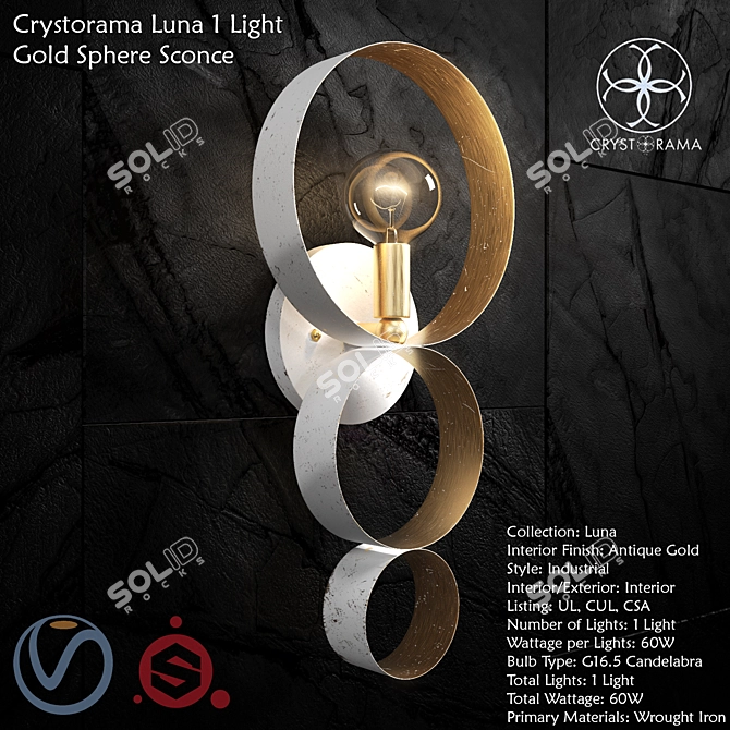 Golden Luna Sphere Sconce: Elegant Lighting Solution 3D model image 2