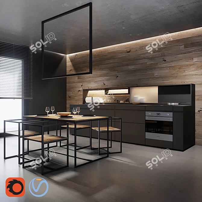 Sleek & Stylish SMART Kitchen: Smeg Appliances, Labra Lighting 3D model image 1